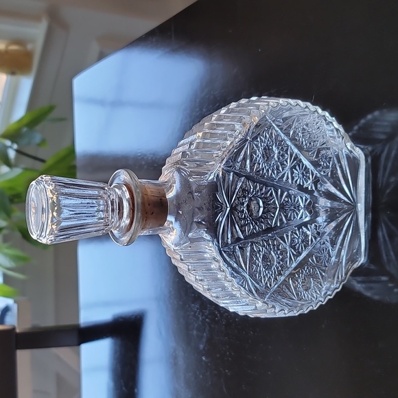 Vintage Depression Glass Embossed Liquor Decanter with Glass Corked Top - Picture 2 of 5